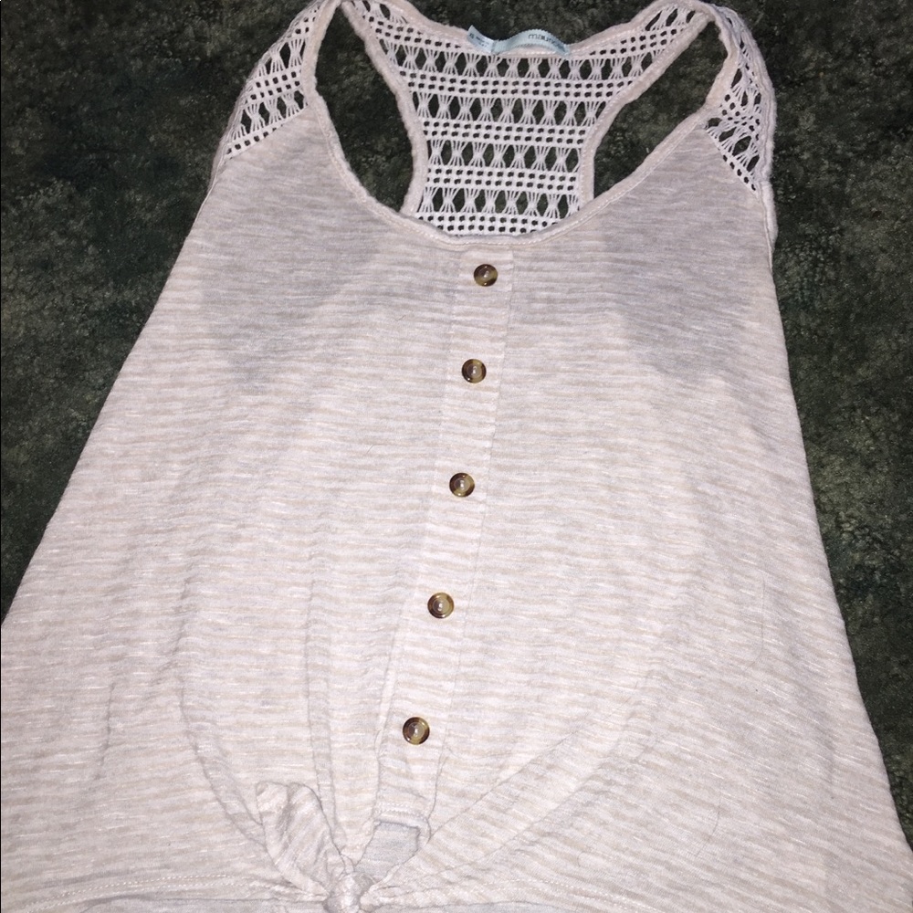 Cream Stripe Tank Top with Tie